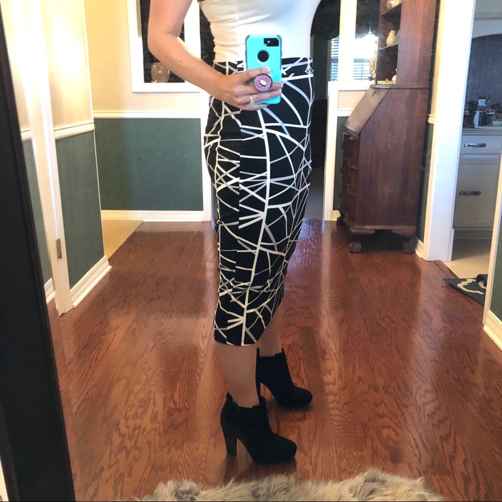 Pixley black and white striped pencil skirt